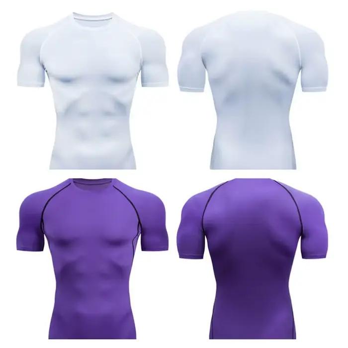 Hommes Compression course t-shirt Fitness serré à manches courtes t-shirt formation Jogging chemises