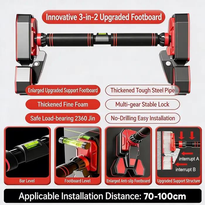 Barre de traction sans perceuse pour porte, charge robuste avec larges coussinets de Support pour l'