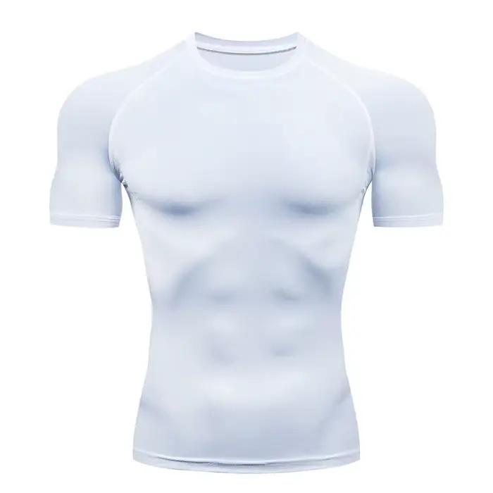 Hommes Compression course t-shirt Fitness serré à manches courtes t-shirt formation Jogging chemises