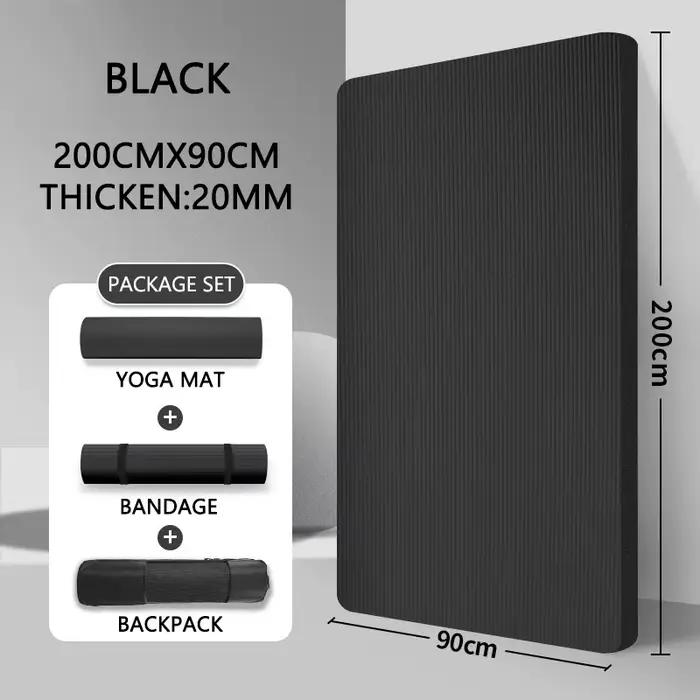 Tapis de yoga NBR épais de 20 mm, 200x90 cm, avec sangle et sac de rangement, tapis d'entraînement d