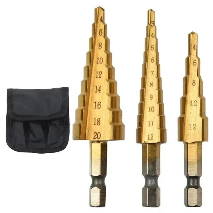 Foret étagé à tige hexagonale plaquée titane, rainure droite, ensemble d'accessoires d'outils, offre