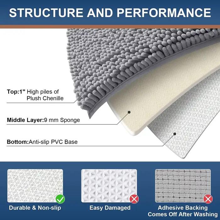 Tapis de bain Shaggy en chenille de luxe, extra doux et absorbant, lavable en machine, PVC antidérapant, tapis en peluche
