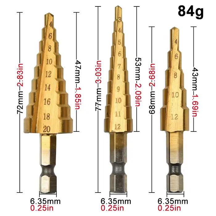 Foret étagé à tige hexagonale plaquée titane, rainure droite, ensemble d'accessoires d'outils, offres de forets Wildoda, 3mm, 12/4mm, 12/4mm, 20/4mm, 32mm