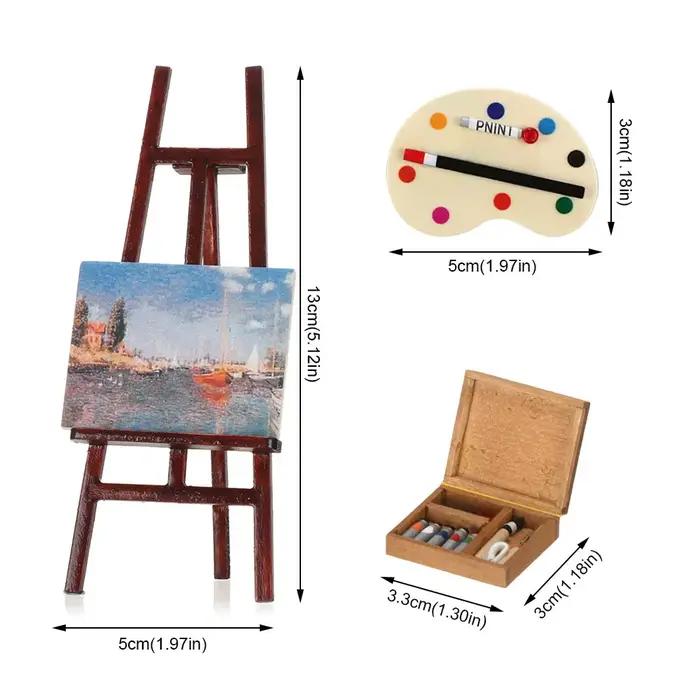 Ensemble de modèles de décoration pour maison de poupée, planche à dessin, chevalet Miniature, stylo de peinture d'artiste, Mini boîte en bois