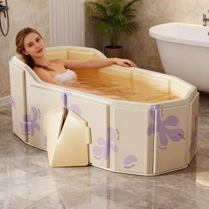 Baignoire isolée pliable Portable 1 pièce, baignoire sans gonflage pour douche, bains à la maison et à l'extérieur