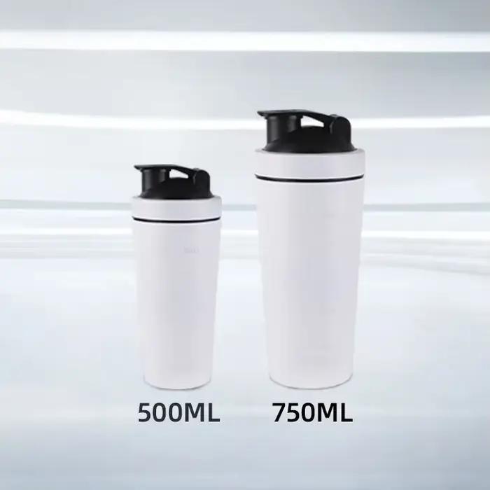 Bouteille Shaker de poudre de protéines en acier inoxydable de 500/750ml, avec boule en acier et éch