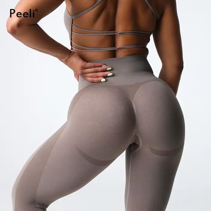 Contour-Leggings de yoga taille haute sans couture pour femmes, pantalons froissés, leggings de gym,