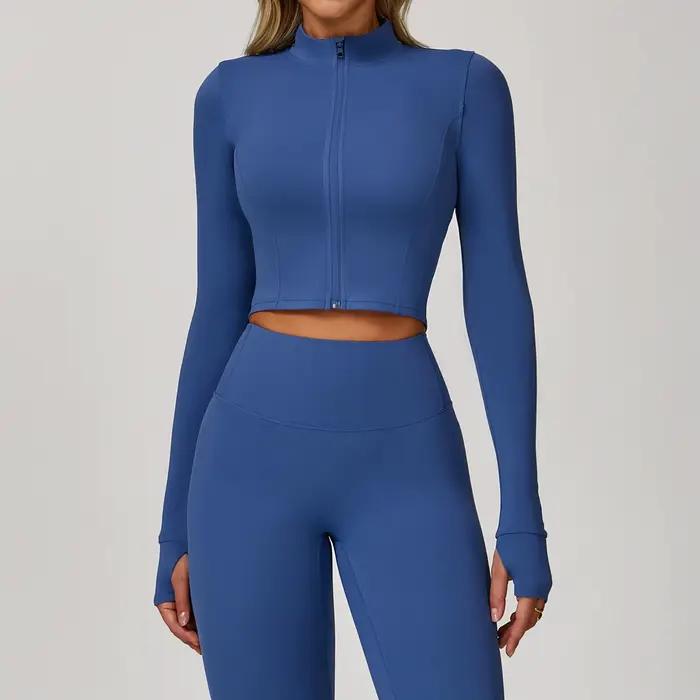 Haut à manches longues pour femmes, veste à fermeture éclair, chemises de Yoga, T-Shirt de course, d