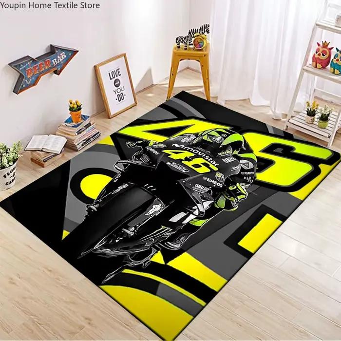 Tapis de salon à thème de course automobile, motif de dessin animé de docteur, jaune, avec numéro 46