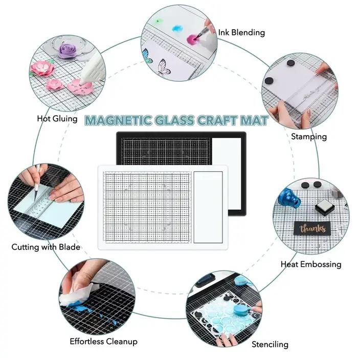 Tapis artisanal en verre magnétique tout-en-un, 40x26cm, indispensable, pour couper, estampage, colle mixte et chaude, projets de bricolage
