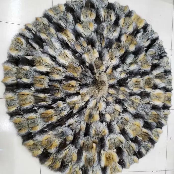 MS.Softex-Tapis en fourrure de renard naturel OEM, patchwork de forme ronde, vraie fourrure de renard, décoration d'intérieur