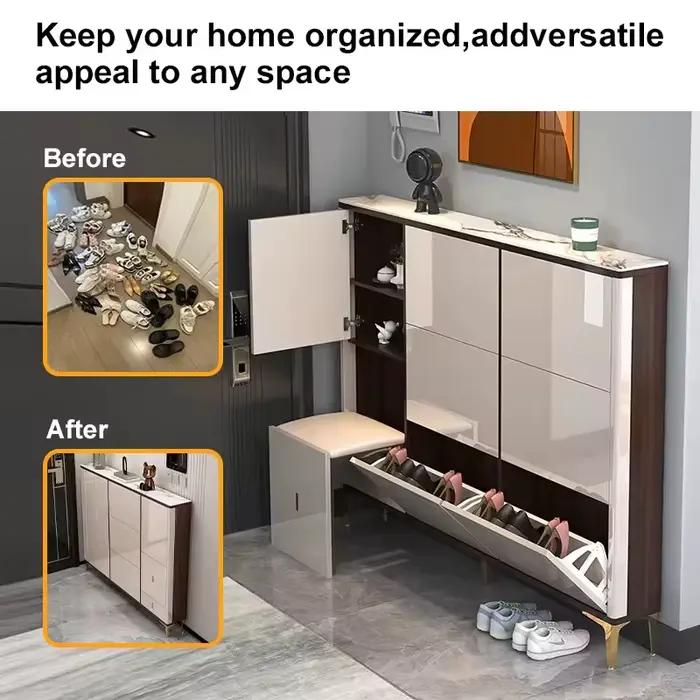 Meuble à chaussures en bois, étagère ultra-mince en MDF, organisateur de chaussures inclinable peu encombrant, banc à chaussures d'entrée avec rangement
