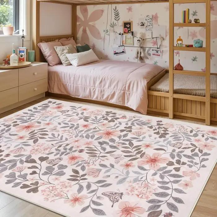 Tapis vintage floral BOHO pour salon, grand tapis de sol pour chambre à coucher, tapis pliable lavable en machine, tapis de couloir longue bande
