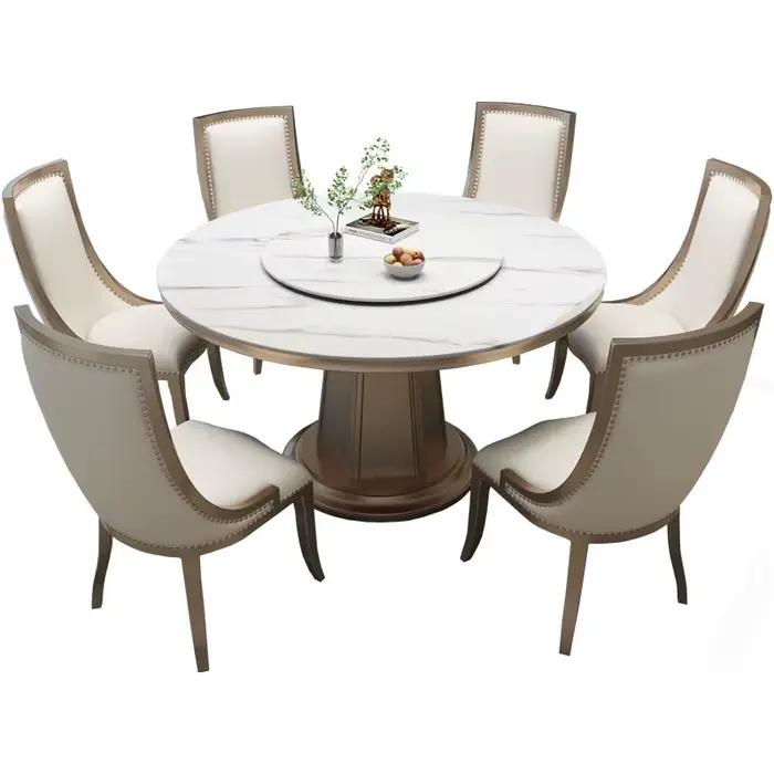 Meubles de salle à manger, table à manger en dalle de roche de style américain, luxe léger, moderne, simple, ronde, haut de gamme, table à manger en bois massif de style français