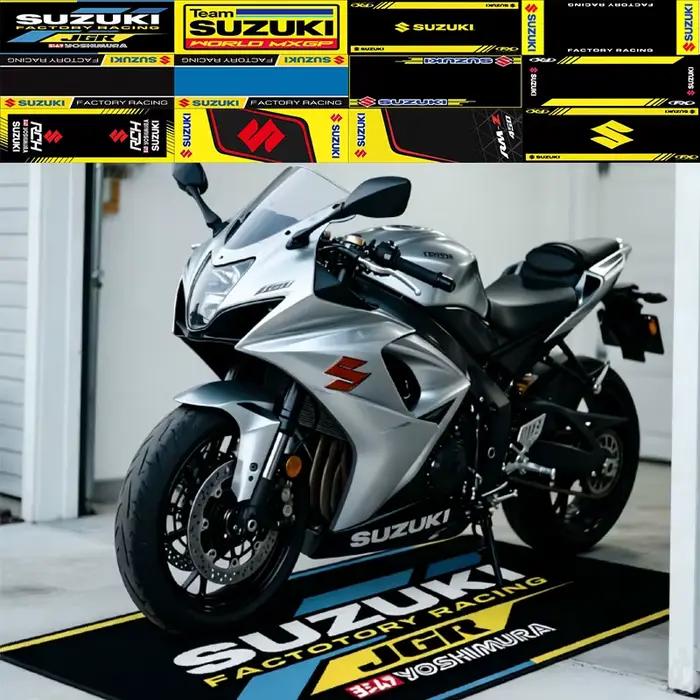 Tapis de garage Suzuki Motorsports, tapis de présentation moto racing cool, tapis pour vélo électrique, paillasson d'entrée, décoration de chambre et de maison