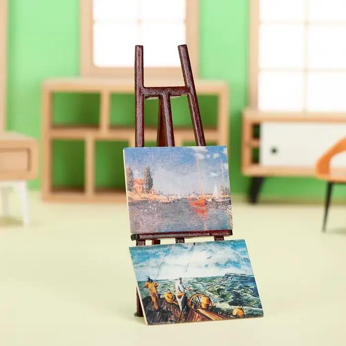 Ensemble de modèles de décoration pour maison de poupée, bricolage, stylo de peinture d'artiste, chevalet Miniature, Mini boîte en bois, planche à dessin