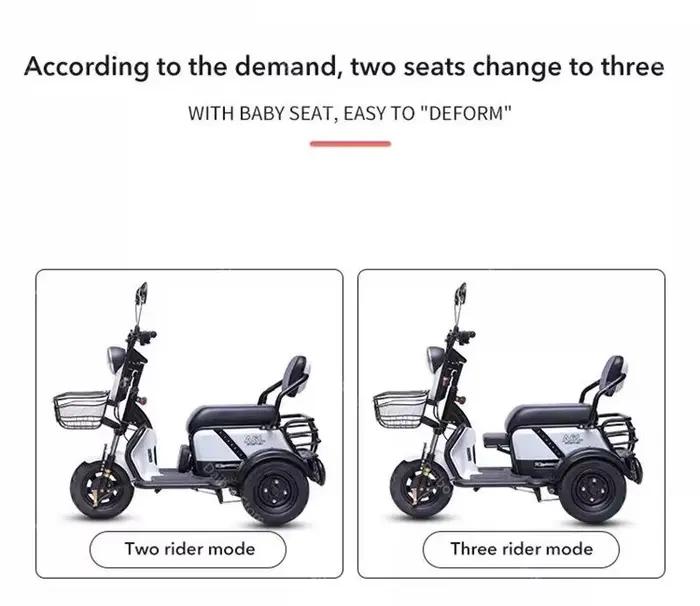 Mini Tricycle électrique adulte 3 lieux 600w 48v tout Terrain Parents enfant Scooter électrique vélo famille avec batterie amovible