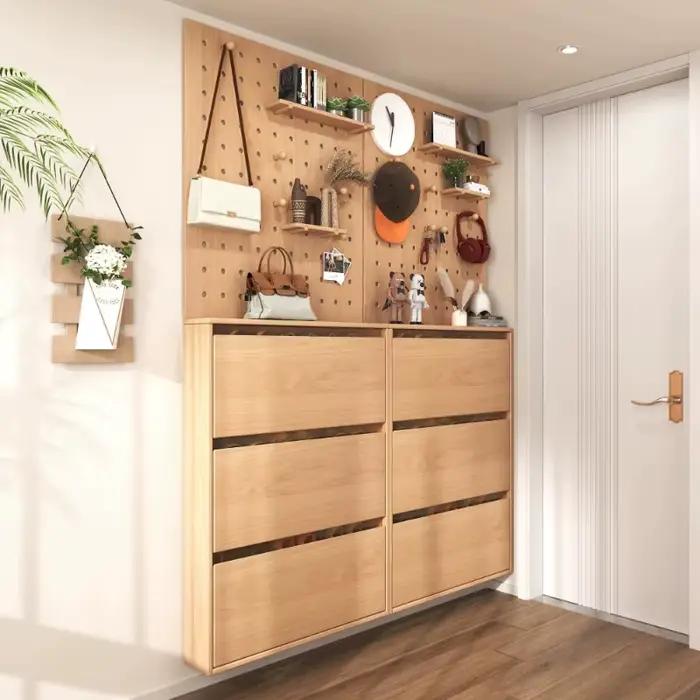Meuble à chaussures en bois pour entrée, couloir ou bureau, avec banquette fine et présentoir rotatif, Organizador De Zapatos, Meuble de maison