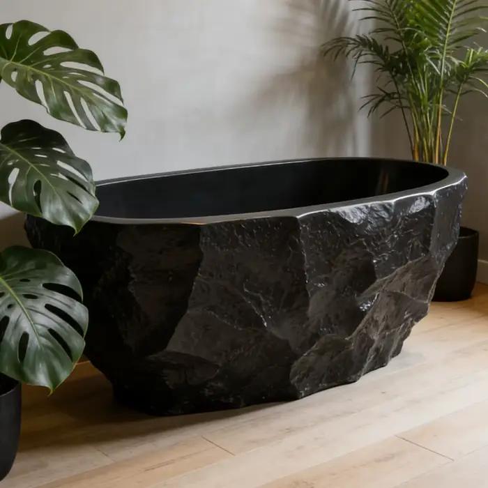 Baignoire autoportante japonaise, baignoire intégrée en travertin naturel pour les B&B, les hôtels et les villas, baignoire pour deux personnes RS031B