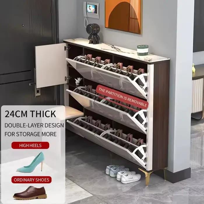 Meuble à chaussures en bois, étagère ultra-mince en MDF, organisateur de chaussures inclinable peu encombrant, banc à chaussures d'entrée avec rangement