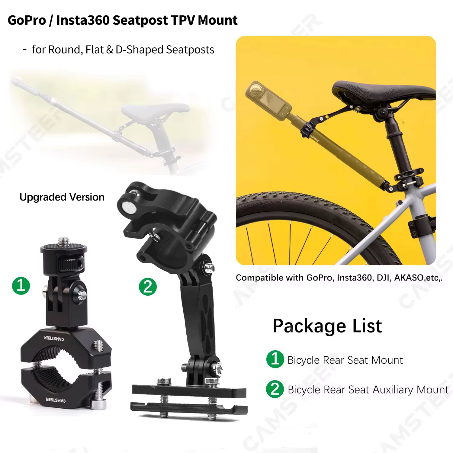 Camsteer – siège post-poste de vélo Premium, support de vue pour 3ème personne, pour GoPro Max2 Hero
