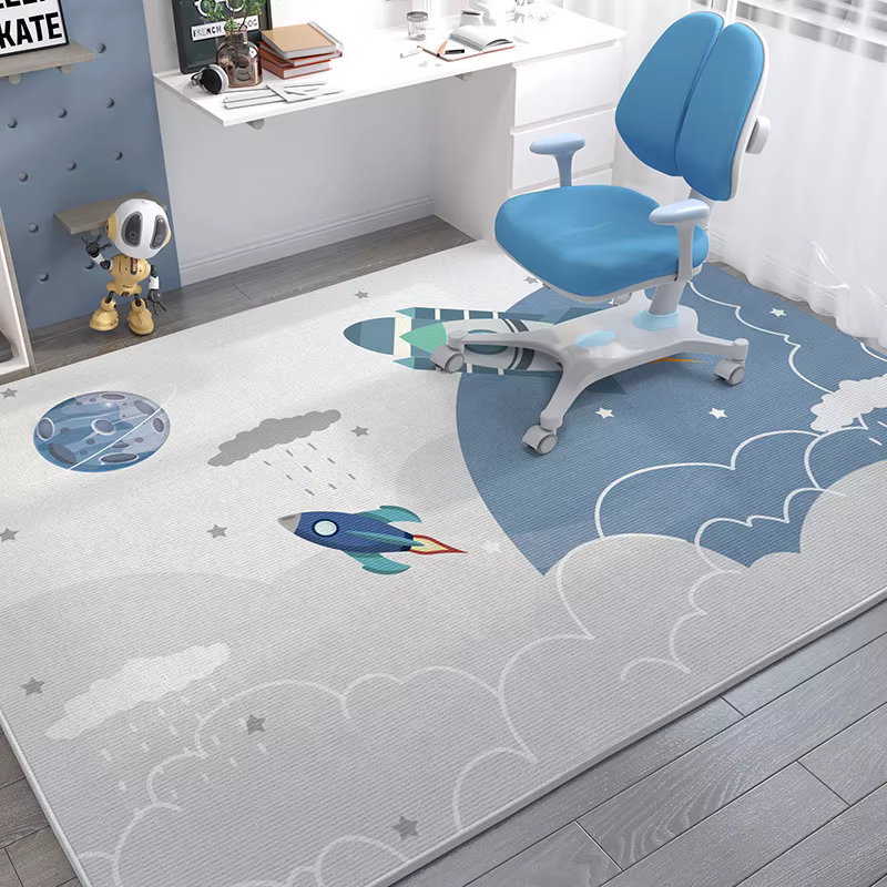 Tapis spatial pour enfants, tapis de sol souple à motif de fusée, d'astronaute, planètes et étoiles,