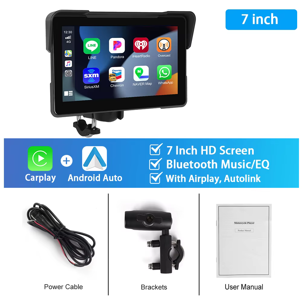 Podofo 7 ''moto Carplay Android Auto Navigation GPS moto DVR Bluetooth EQ IP67 étanche Airplay Andro