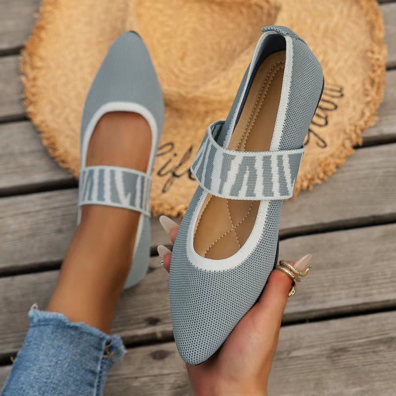 Chaussures plates pour femmes à lanières élastiques tricotées color-block, ballerines habillées, moc