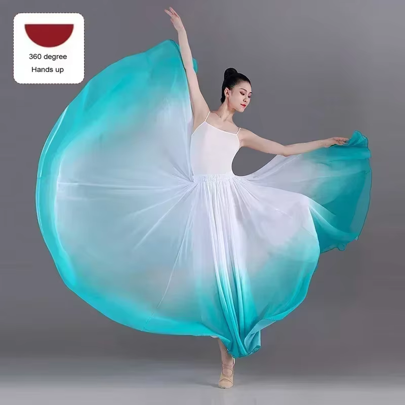 Jupes de danse classique 360-720 degrés, grande balançoire pour femmes, jupe fluide dégradée, Costum