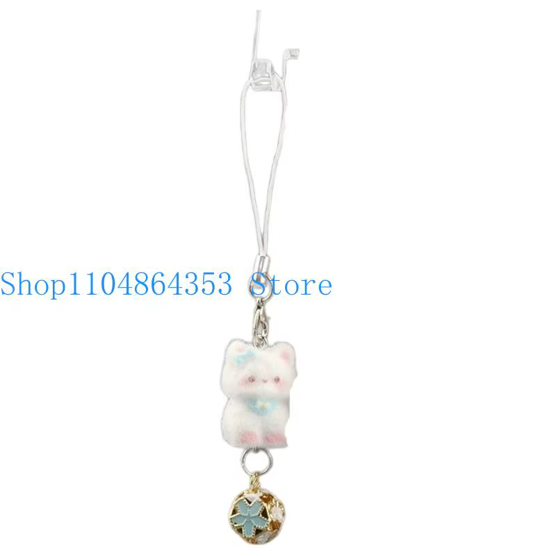 Porte-clés adorables chats floqués 652F, sangle téléphone, accessoire flocage polyvalent pour clés a
