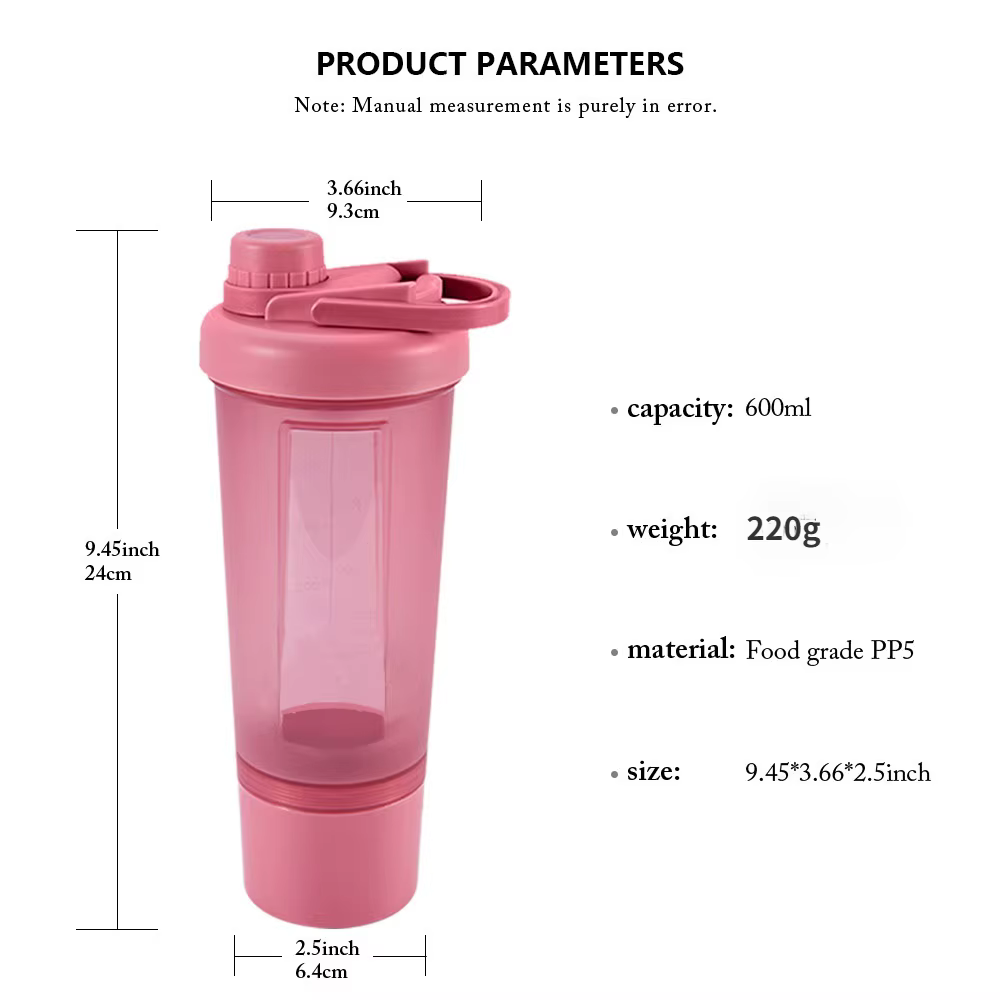 Tasse à secouer givrée de 600ml, bouteille de sport pour Milkshake, bouteille de mélangeur d'eau pou