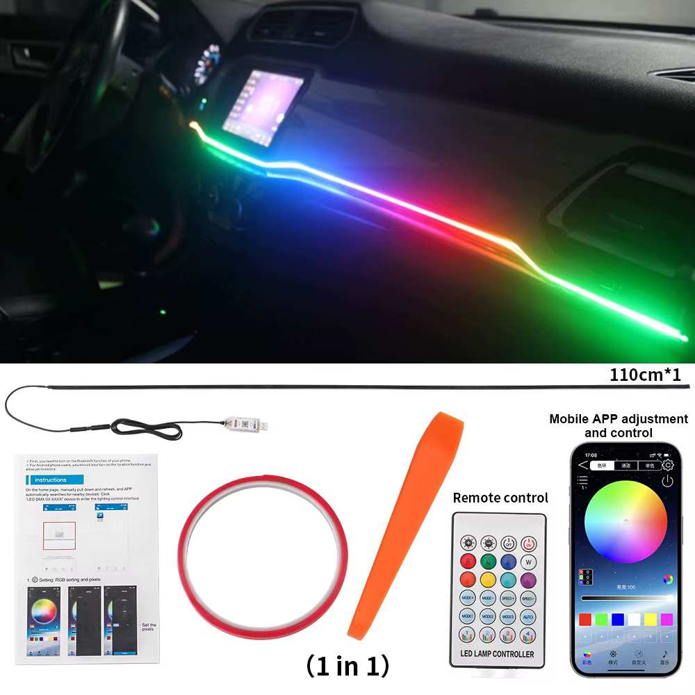 Led Streamer voiture lumières d'ambiance RGB 64 couleurs USB APP contrôle couleur Bluetooth LED lamp