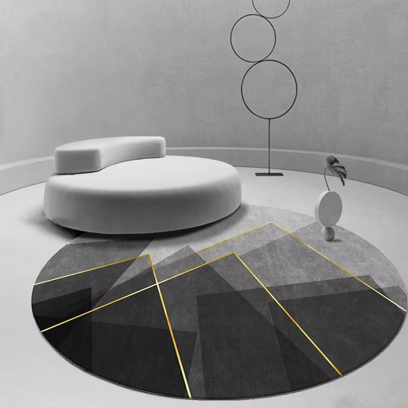 Tapis rond à motif géométrique noir, pour salon, Dressing, chevet, canapé, bordure coulissante, déco