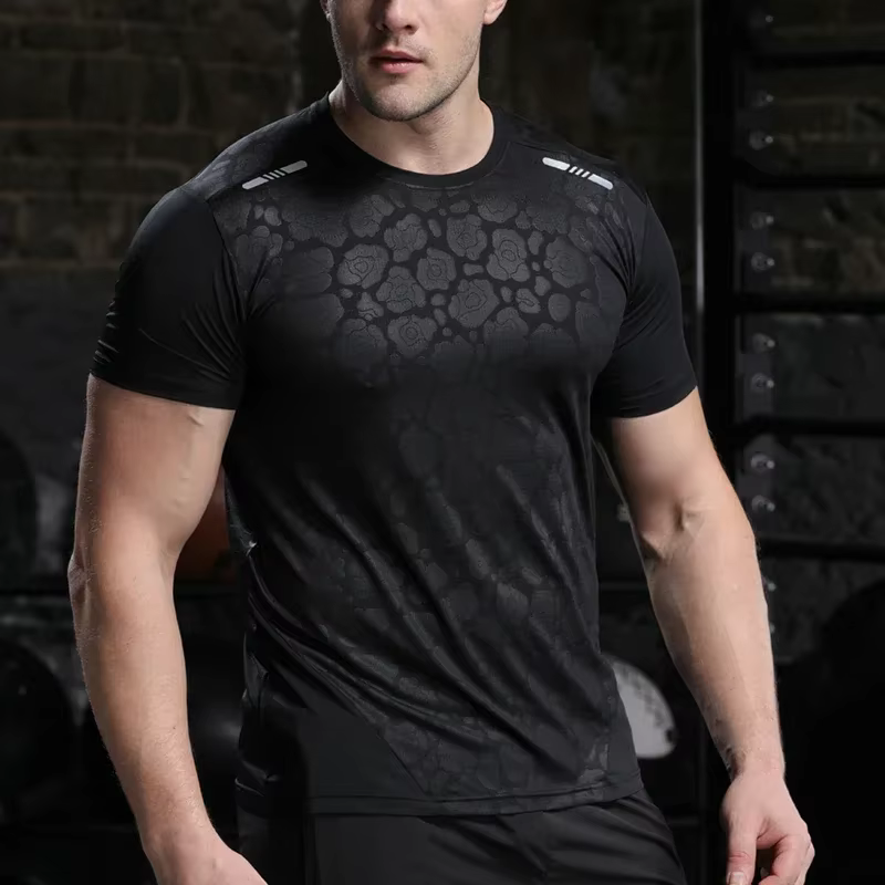 Hommes course Compression T-shirt coupe sèche à manches courtes Sport t-shirts mâle gymnase Fitness