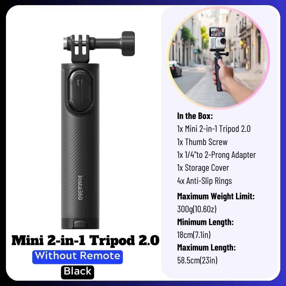 Insta360 Mini 2-en-1 Perche à selfie trépied 2.0 Télécommande en option Noir Blanc Pour Insta 360 GO