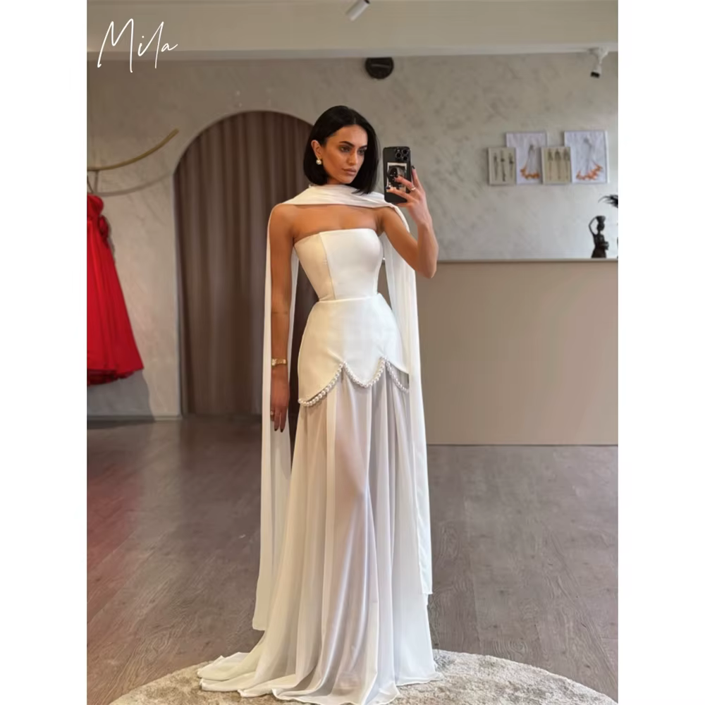 Mila – robe de bal trapèze, col licou, sans manches, en mousseline de soie, Chic, longueur au sol, r
