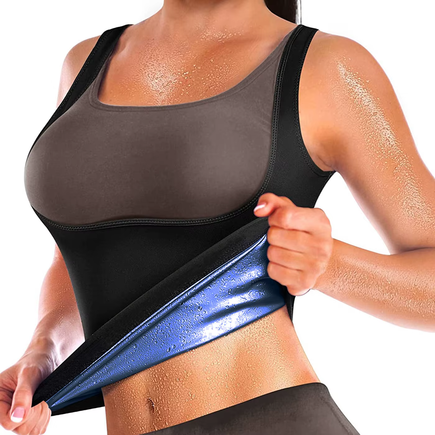 Gilet de sudation pour sauna pour femme, chemise de sauna Shapewear bleue