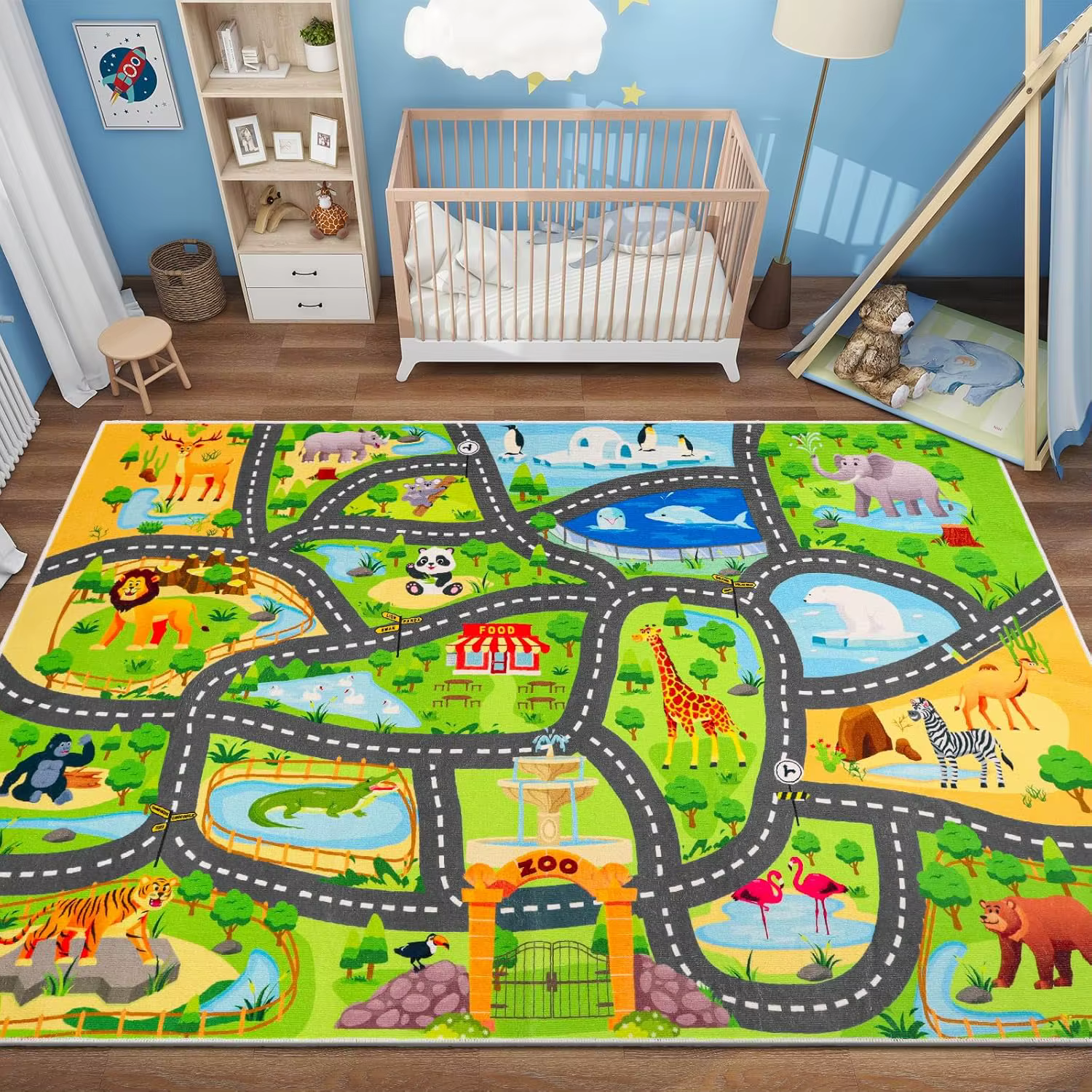 Tapis de transport d'animaux de Zoo, tapis de jeu pour enfants, carte de Route, girafe, Lion, Panda,