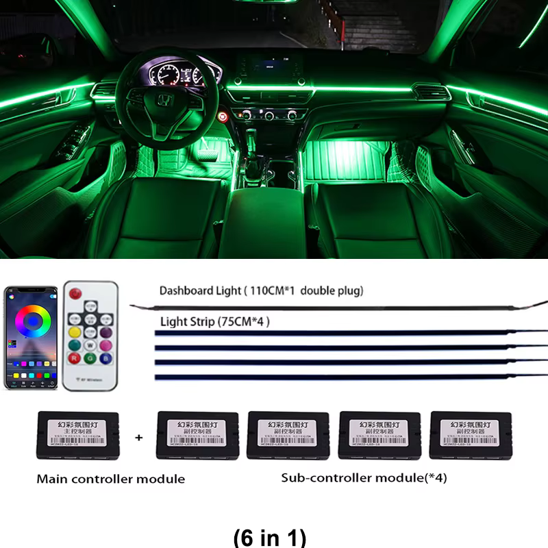 18 / 22 en 1 Streamer lumières d'ambiance de voiture RGB 213 64 couleurs LED intérieur arc-en-ciel b