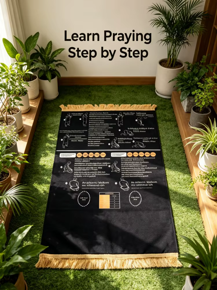 Tapis de prière musulman pour débutants |   Tapis de prière islamique éducatif avec boussole