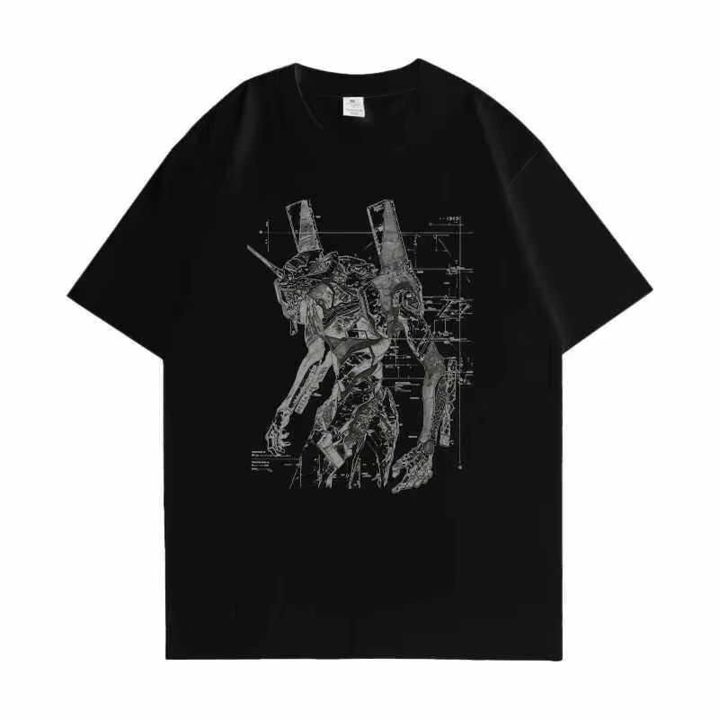 T-shirt délavé vintage EVA Unit-01, motif graphique Mecha Anime Evangelion, streetwear décontracté e