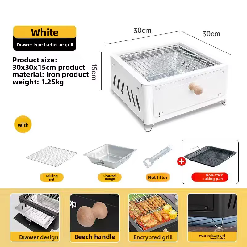 Camping cour Barbecue Grill extérieur Portable charbon de bois Barbecue support carré Camping bassin