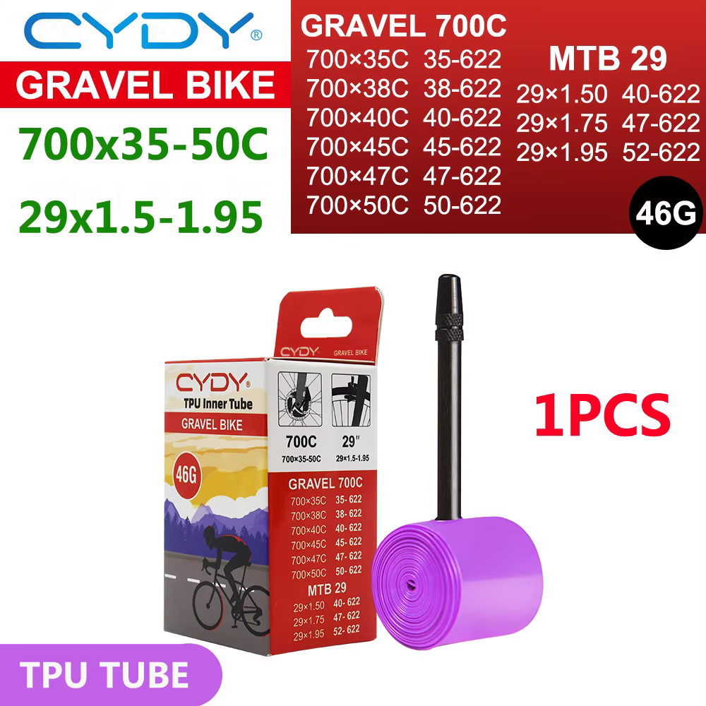 Chambre à air CYDY TPU 46g pour vélo de gravier 700C, compatible pneus 700x35-50C, 35C, 38C, 40C, 45