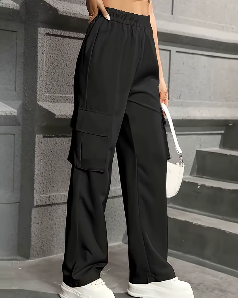 Taille élastique vêtements de travail à la mode pantalon taille haute pantalon à jambes larges ample