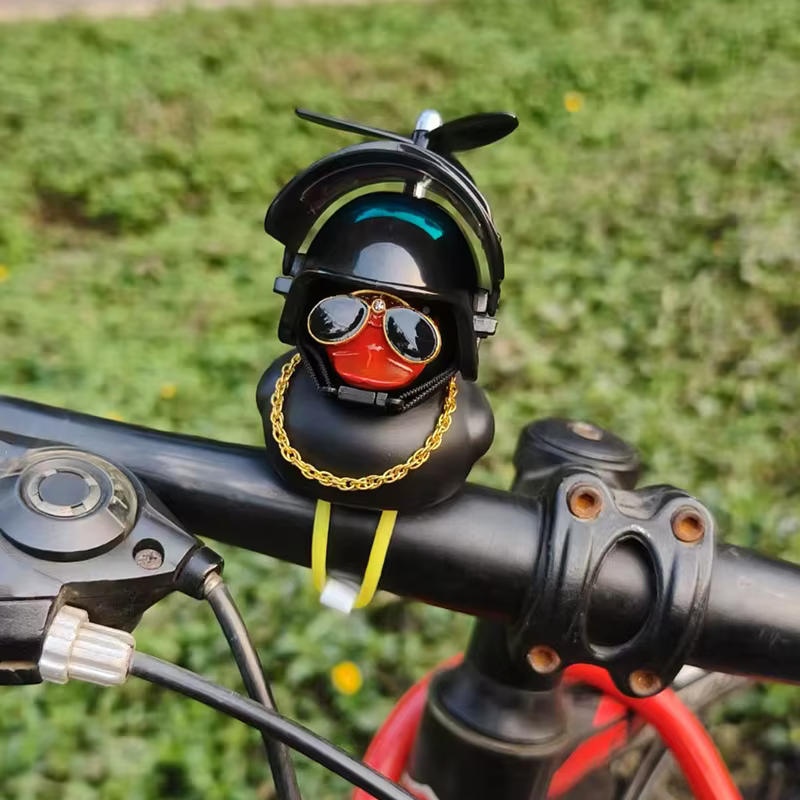 Guidon de vélo en forme de canard en caoutchouc, décoration de vélo avec hélices, lunettes, chaîne e