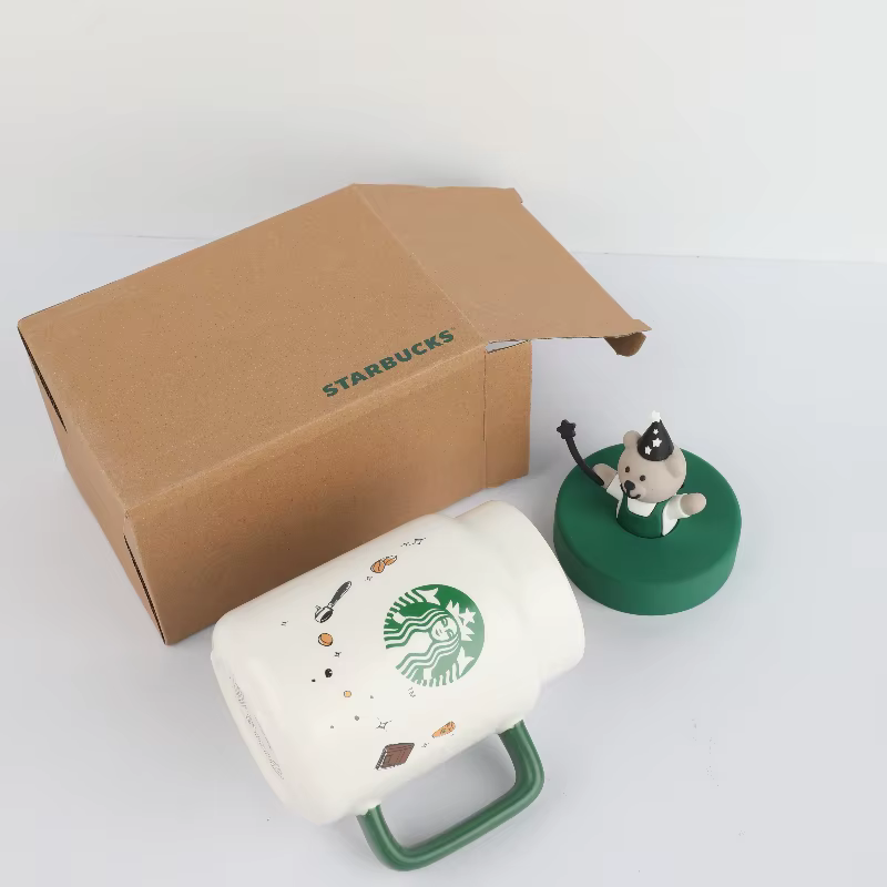 Mug en céramique Starbucks inspiré de l'Ours Magicien 435ml, avec couvercle en silicone Bearista rés