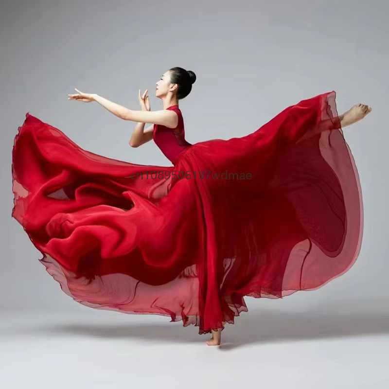 Jupe de danse classique à 720 degrés pour femmes, élégante, double couche, grande jupe évasée, style