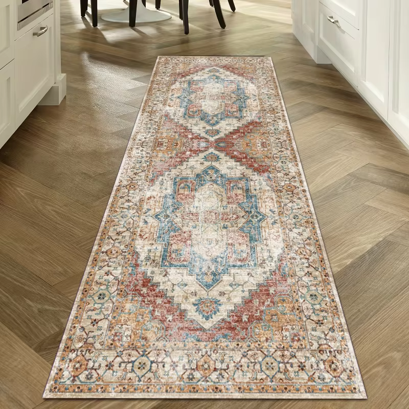 VIKAMA Tapis de couloir géométrique bohème antidérapant, tapis de sol pour cuisine, couloir, facile 