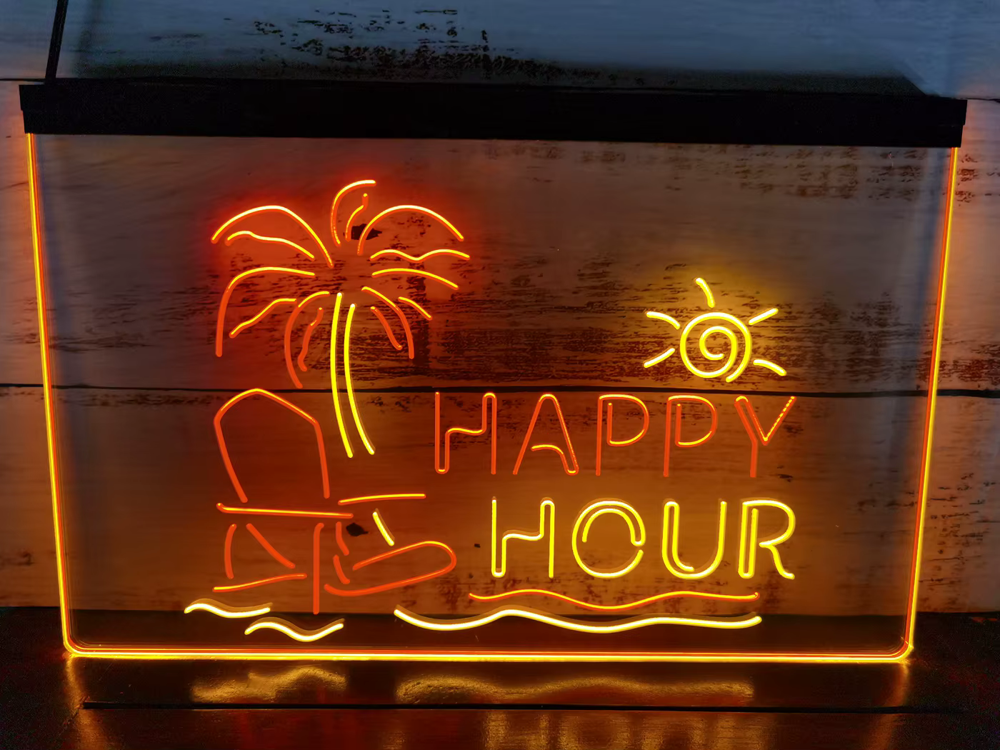 Enseigne au néon LED Happy Hour, café ouvert, bière, pub, document de touristes, affichage de 2 docu