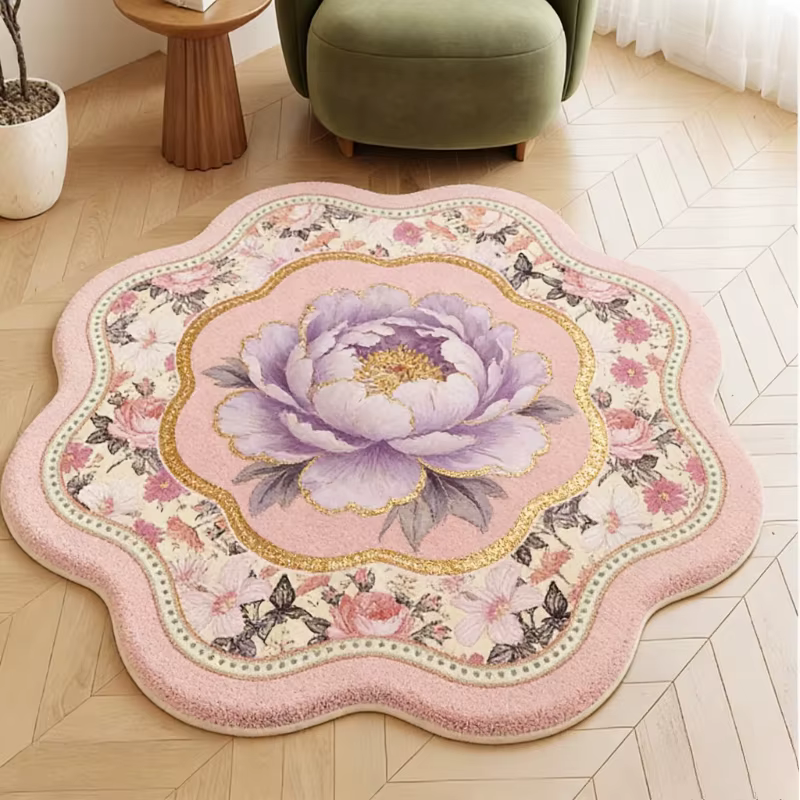 Tapis à motifs floraux pour salon, tapis rose moelleux et doux, style français, décoration de chambr